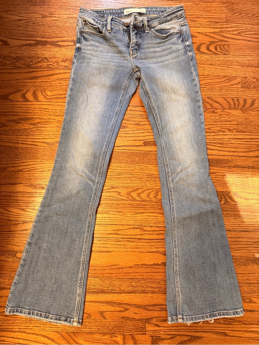 BKE Women's Flare Jeans in Medium Blue Wash with Faded Whiskering